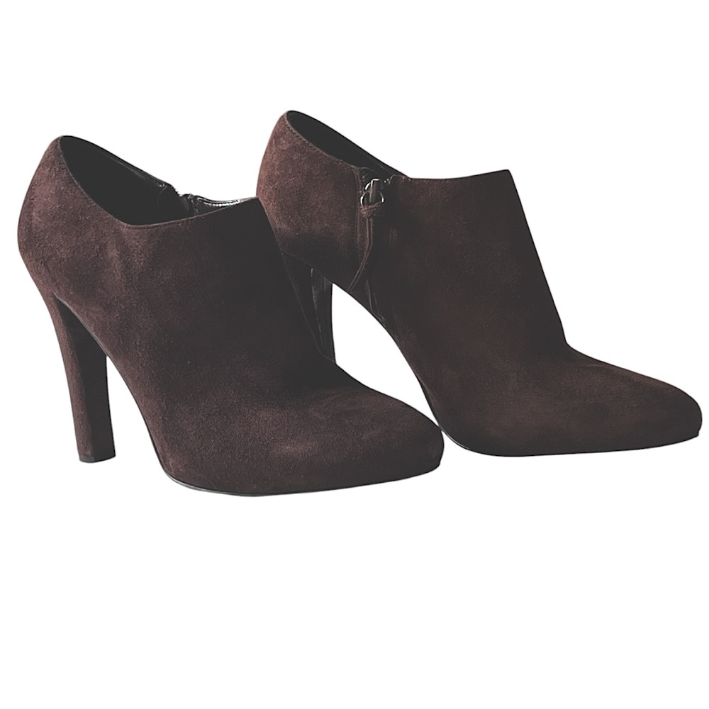 Ralph Lauren Brown Heeled Boots Suede Ankle.  SZ 10. Pre-owned.